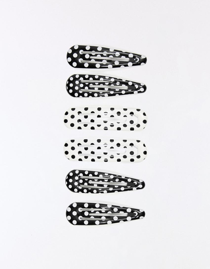 Lot de 3 pinces à cheveux imprimées-Blanc