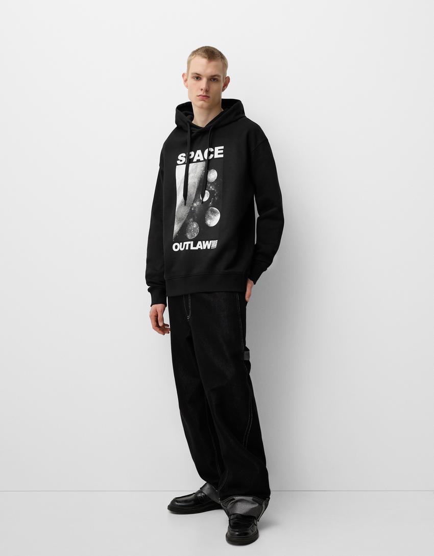 Sweat Bershka Wearable Art capuche oversize-Noir-4