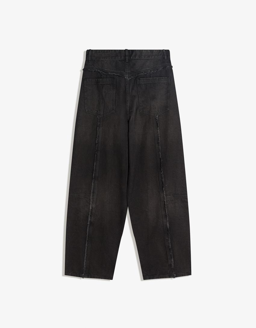 Pantalón superbaggy flecos-Negro