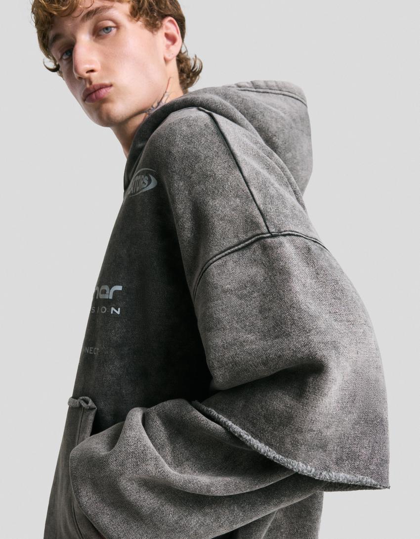 Double-sleeve print hoodie-Grey