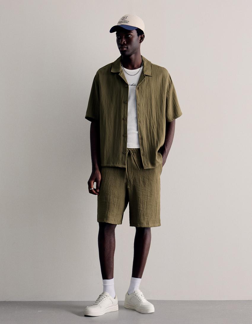 Short sleeve rustic shirt-Khaki