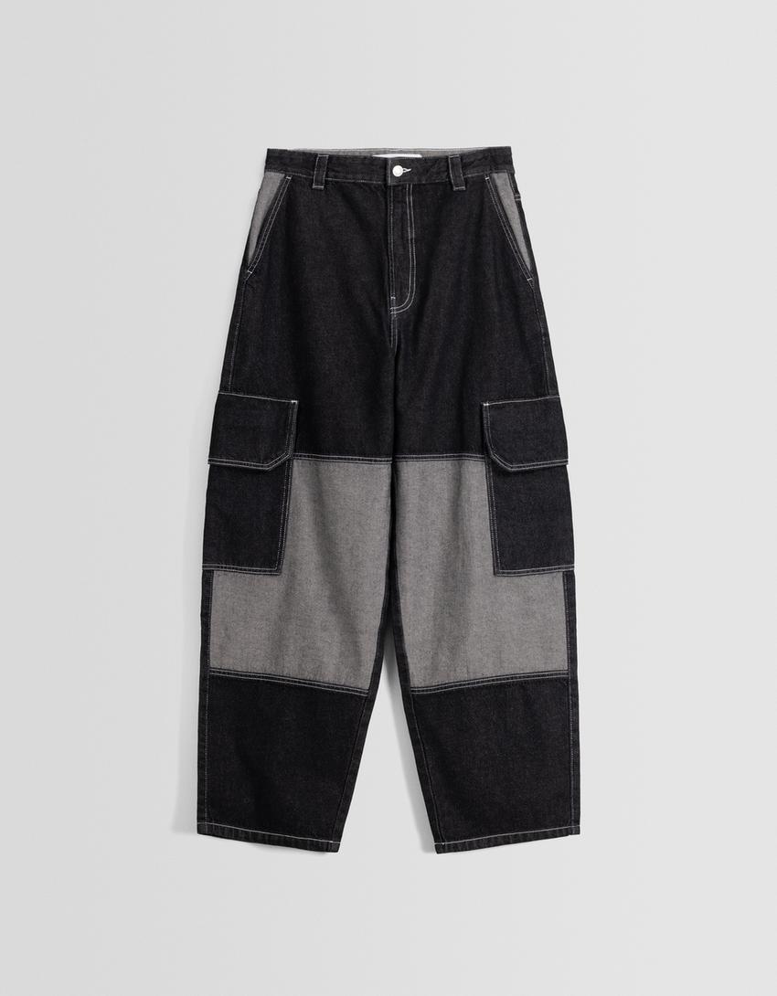 جينز تزلج كارغو بكتل لونية-أسود-4