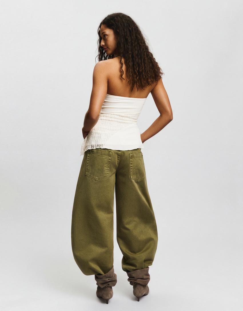 Top bandeau asymétrique en dentelle-Blanc cassé