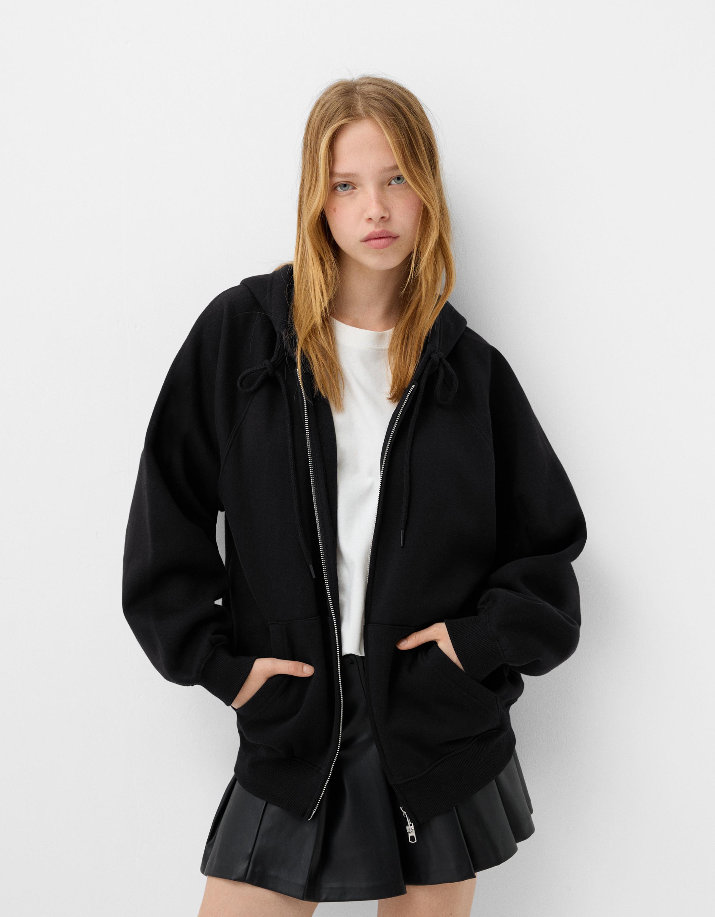 Bershka Hoodie Mit Reißverschluss Damen M Schwarz