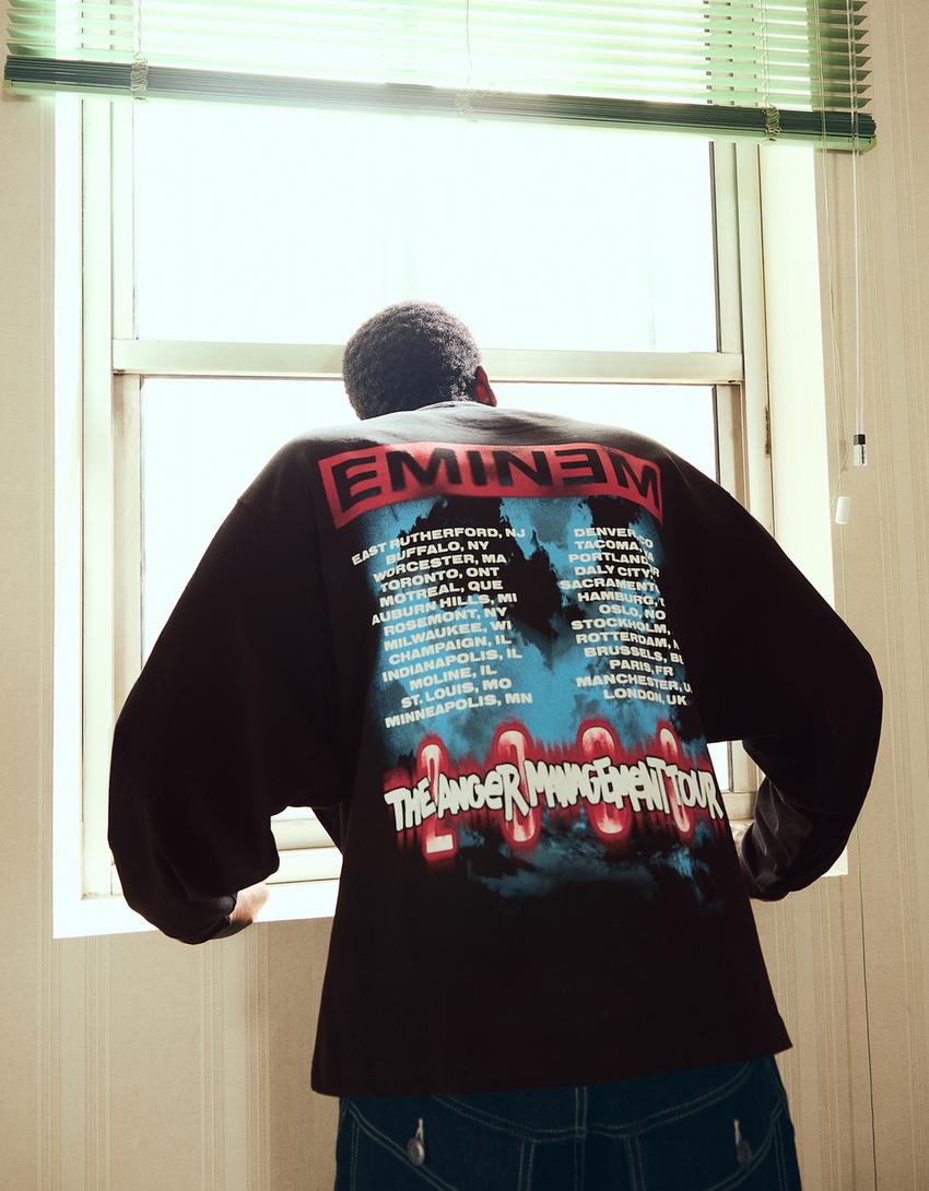 Uzun kollu Eminem tişört-Siyah