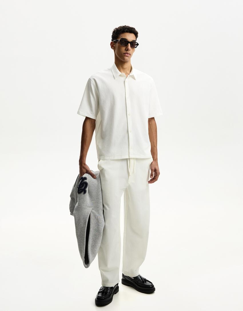 Pleated short sleeve shirt-Off white