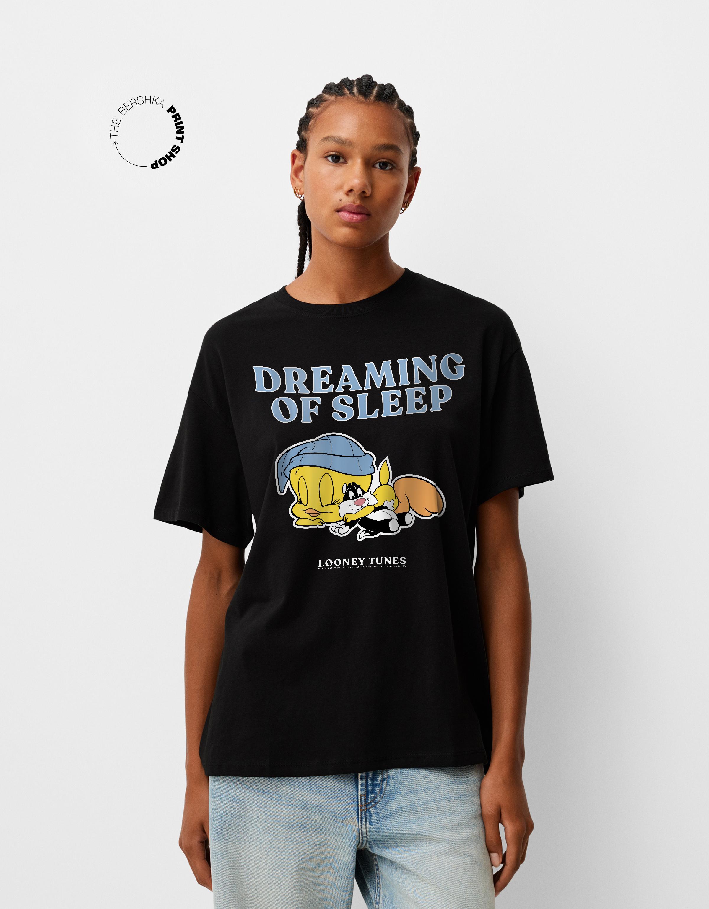 Bershka Oversize-T-Shirt Looney Tunes Mit Kurzen Ärmeln Damen L Schwarz