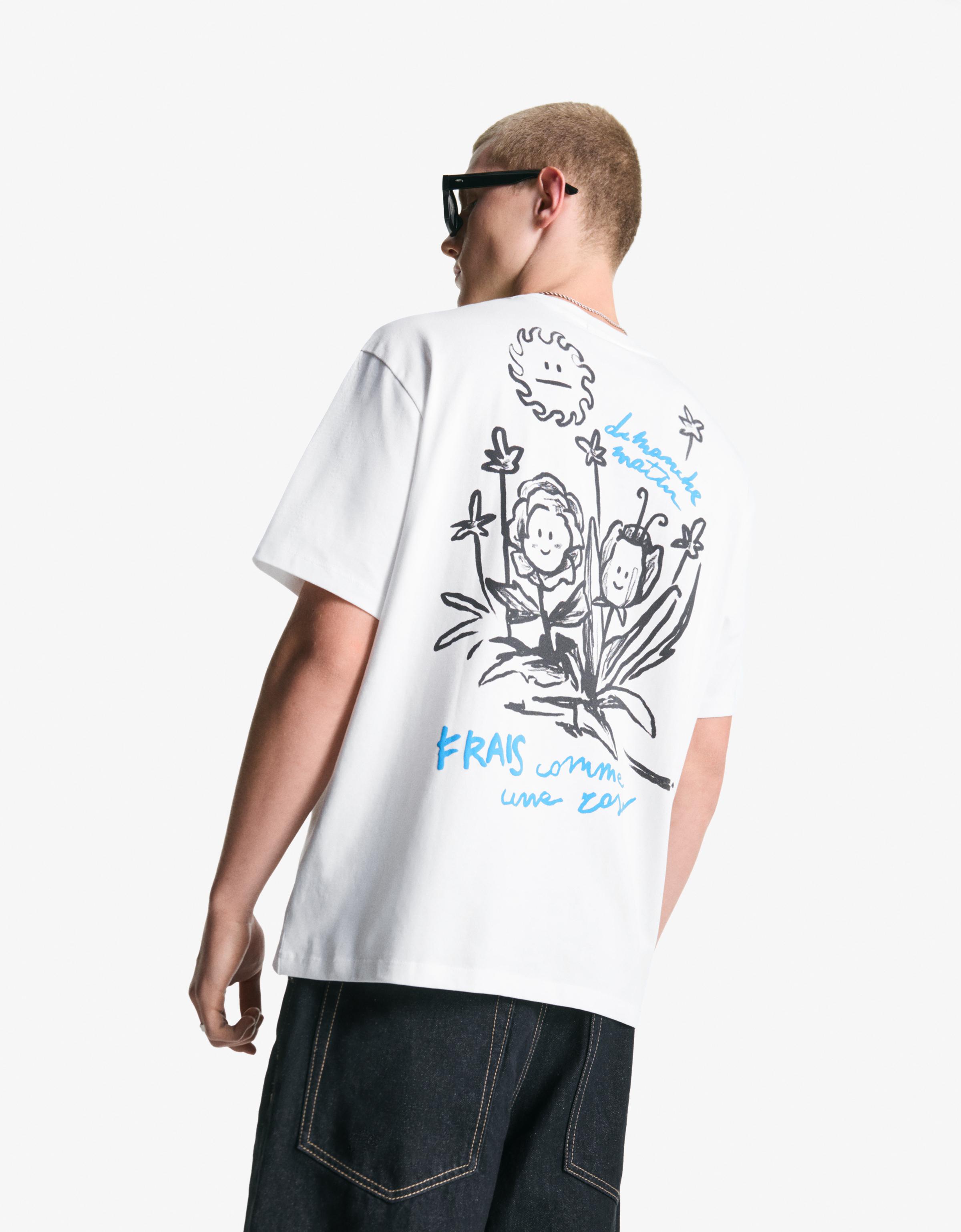 Bershka T-Shirt Mit Print Herren M Weiss