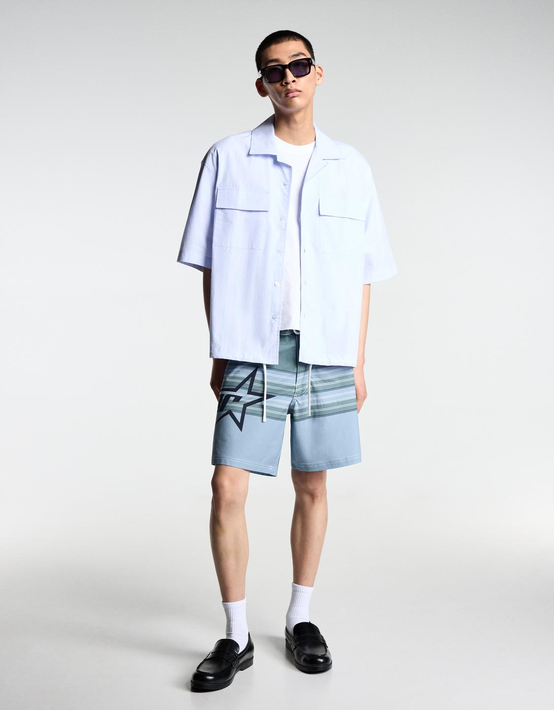 Oversize short sleeve poplin shirt
