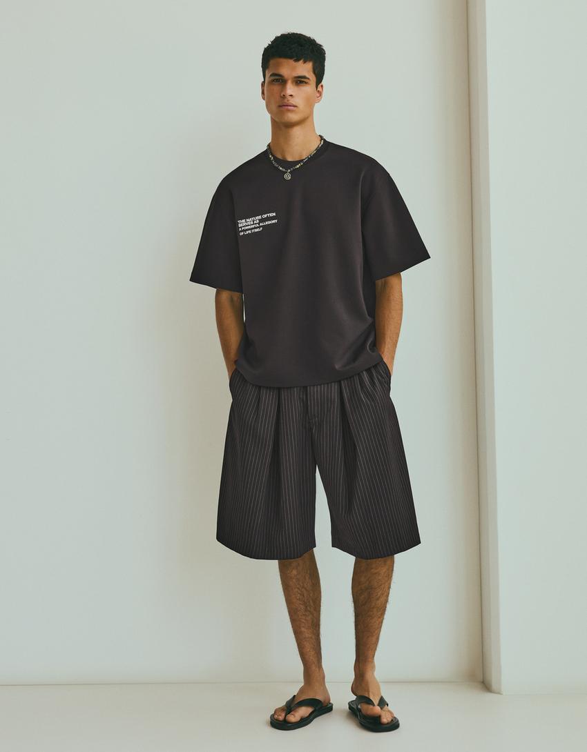 Plush interlock printed T-shirt-Black