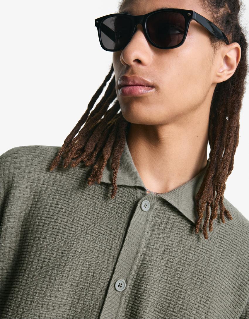 Textured short sleeve shirt-Khaki