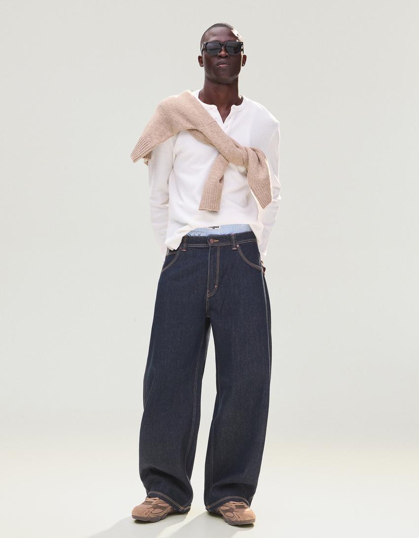 Slim fit henley waffle-knit T-shirt-Off white