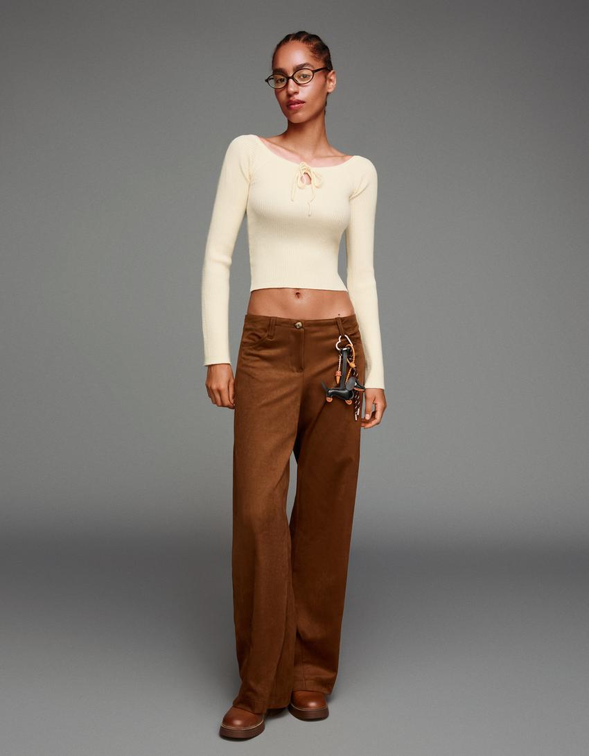 Sweater with tie detail-Cream