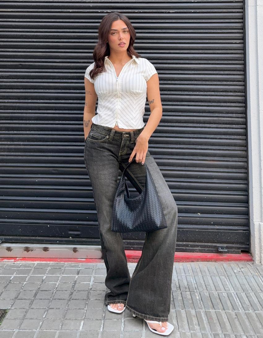 Baggy klokkende jeans met lage taille-Zilver