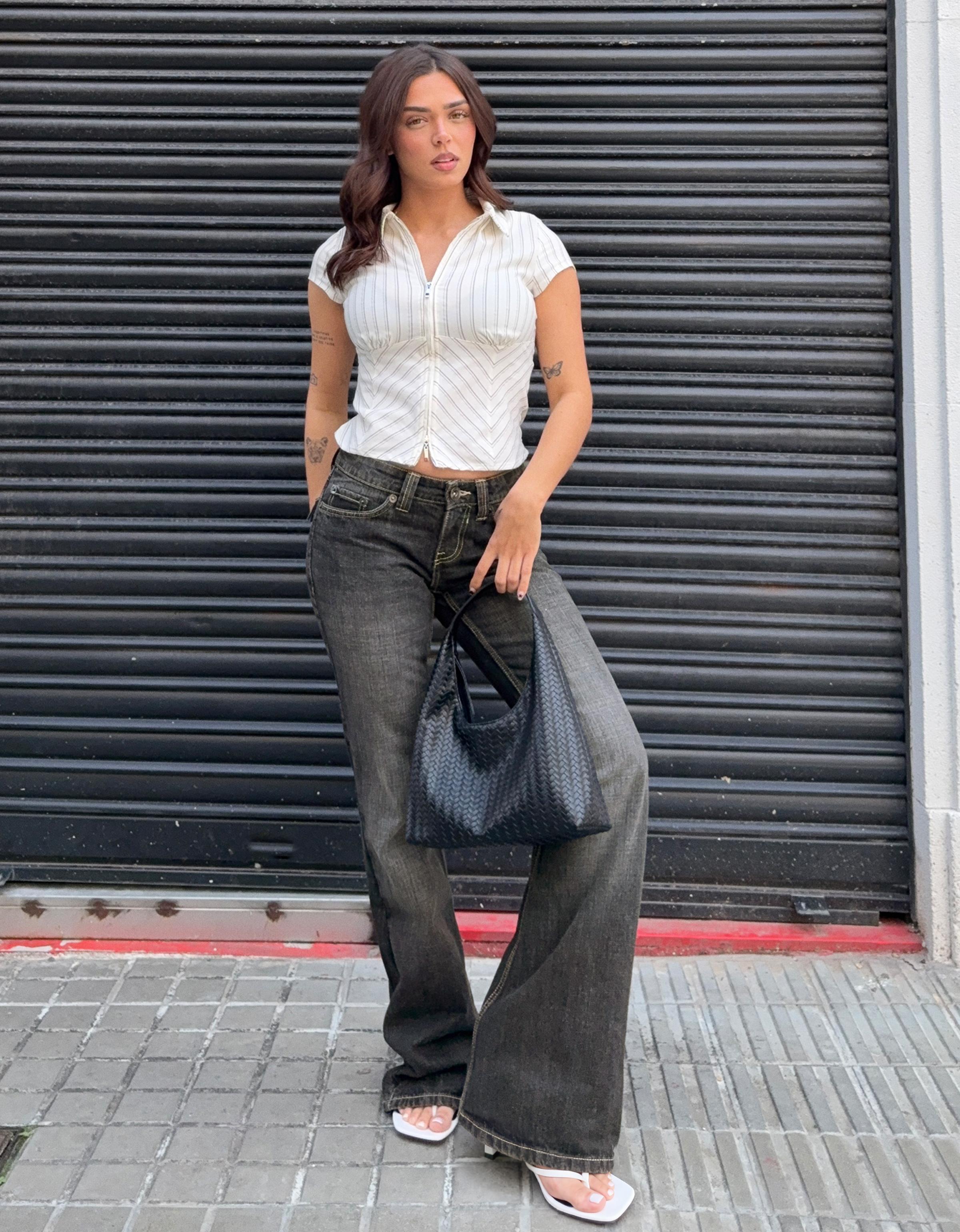 Düşük bel baggy fit çan jean - Görsel 14