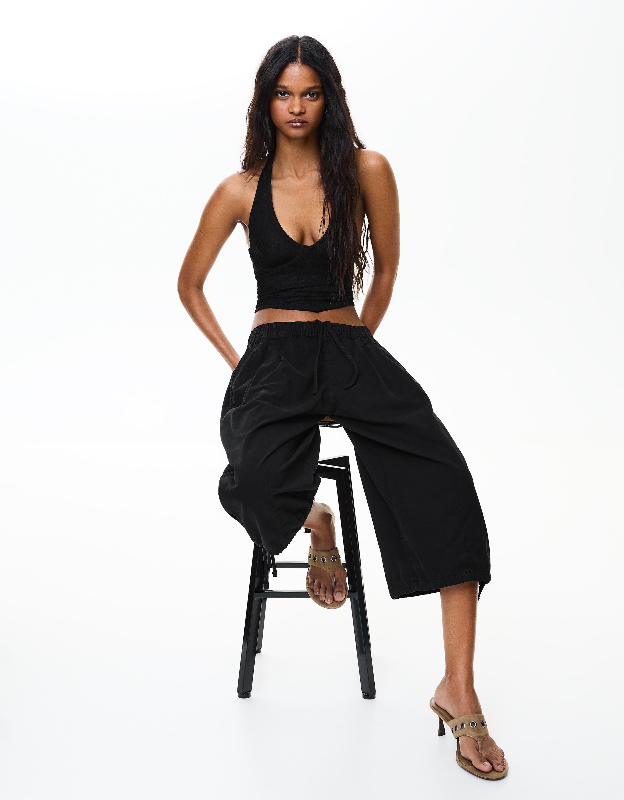 Lace corset halter top — Black