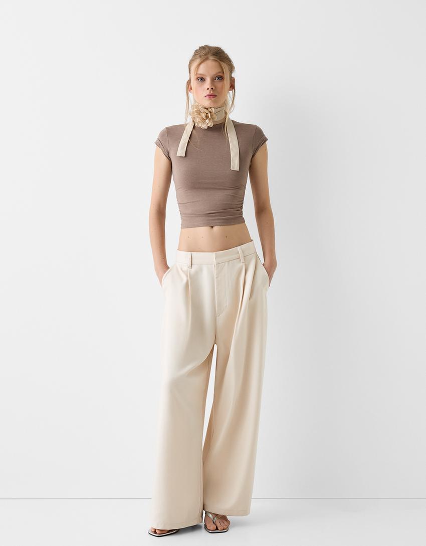 Pantalon wide pinces-Écru-3