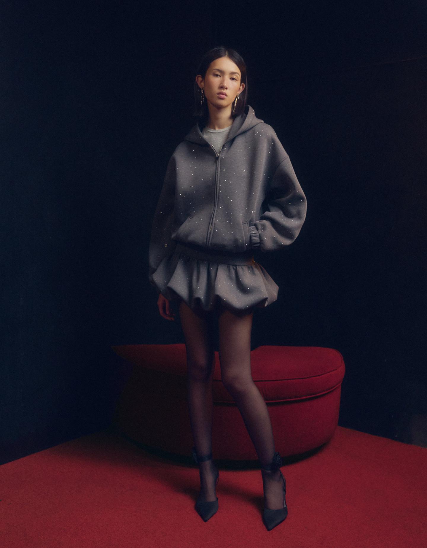 Bershka bluza z efektem neoprenu, błyszcząca ciemnoszary