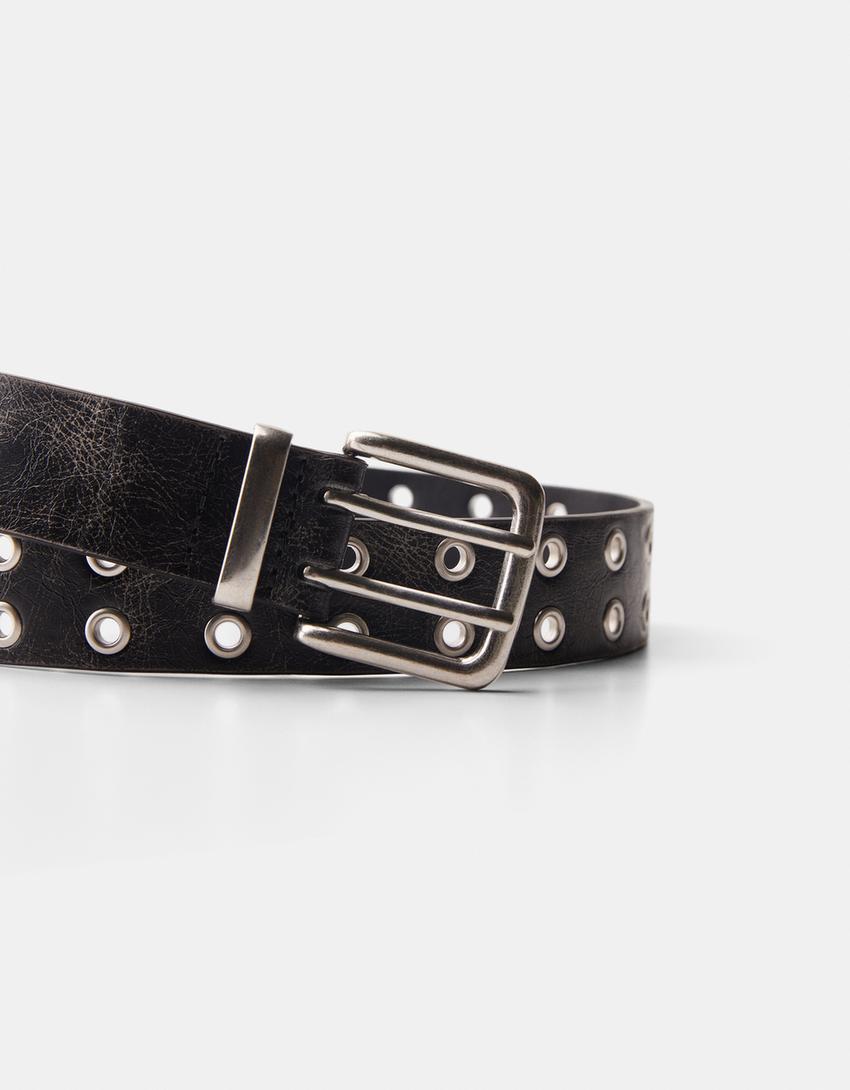 Distressed belt with eyelets-Grey-2
