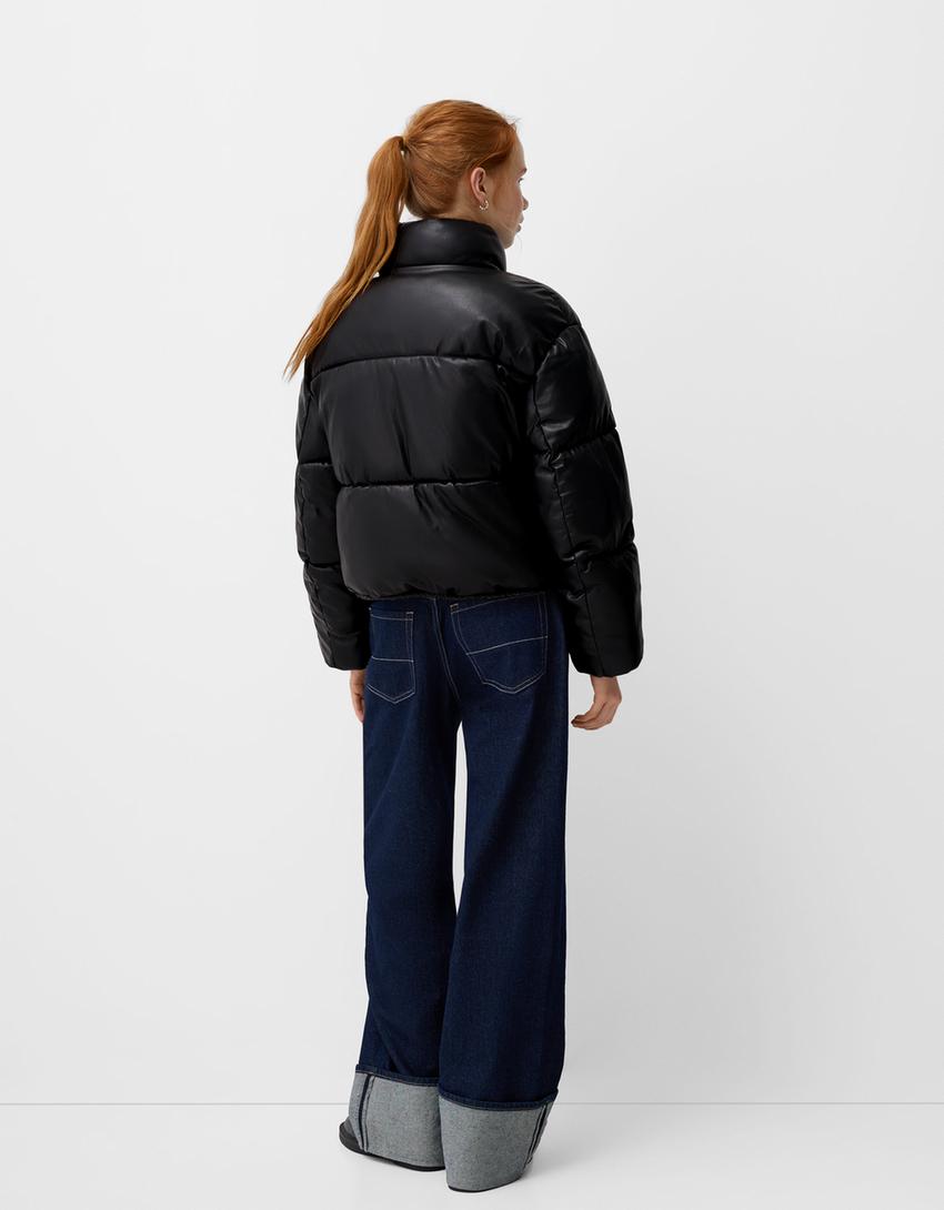 Bershka Faux Leather Puffer Jacket Faux Leather Puffer Jacket