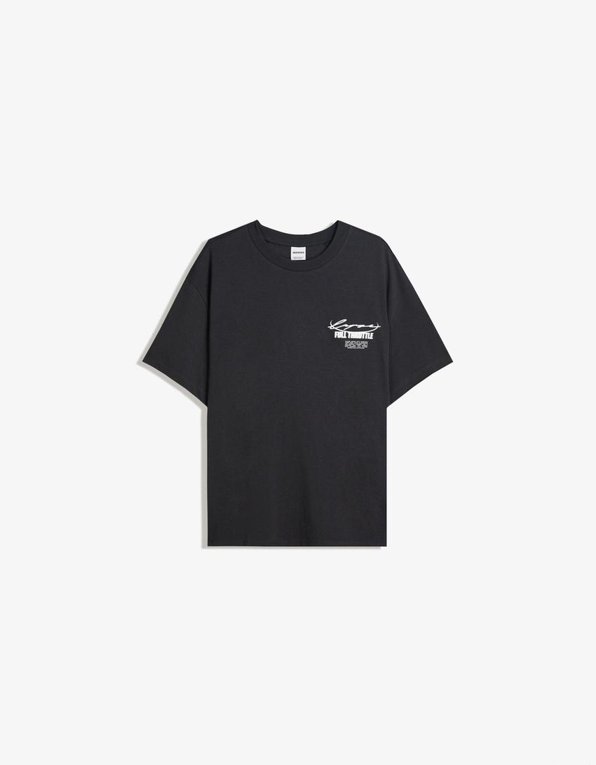 T-shirt manches courtes imprimé-Noir-4