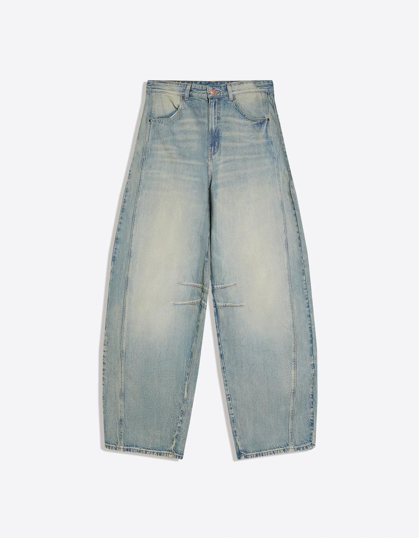Jeans barrel fit-Bleu lavé