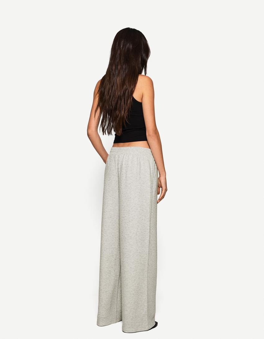 Pantalon wide leg brillant-Gris-1