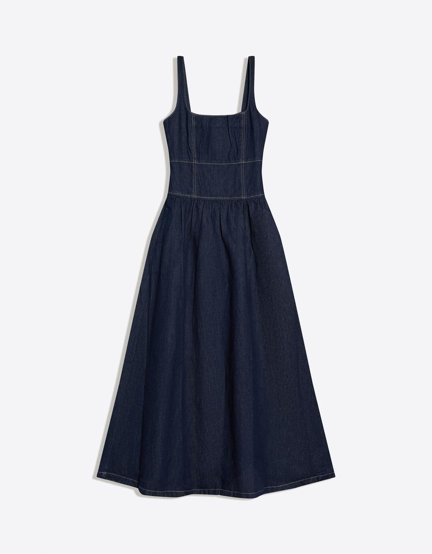 Maxi denim strappy dress-Navy