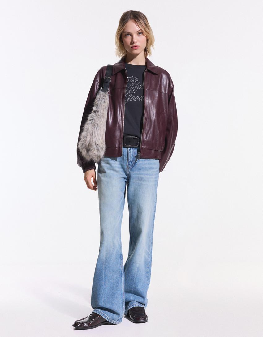 Jeans wide leg straight fit-Bleu lavé