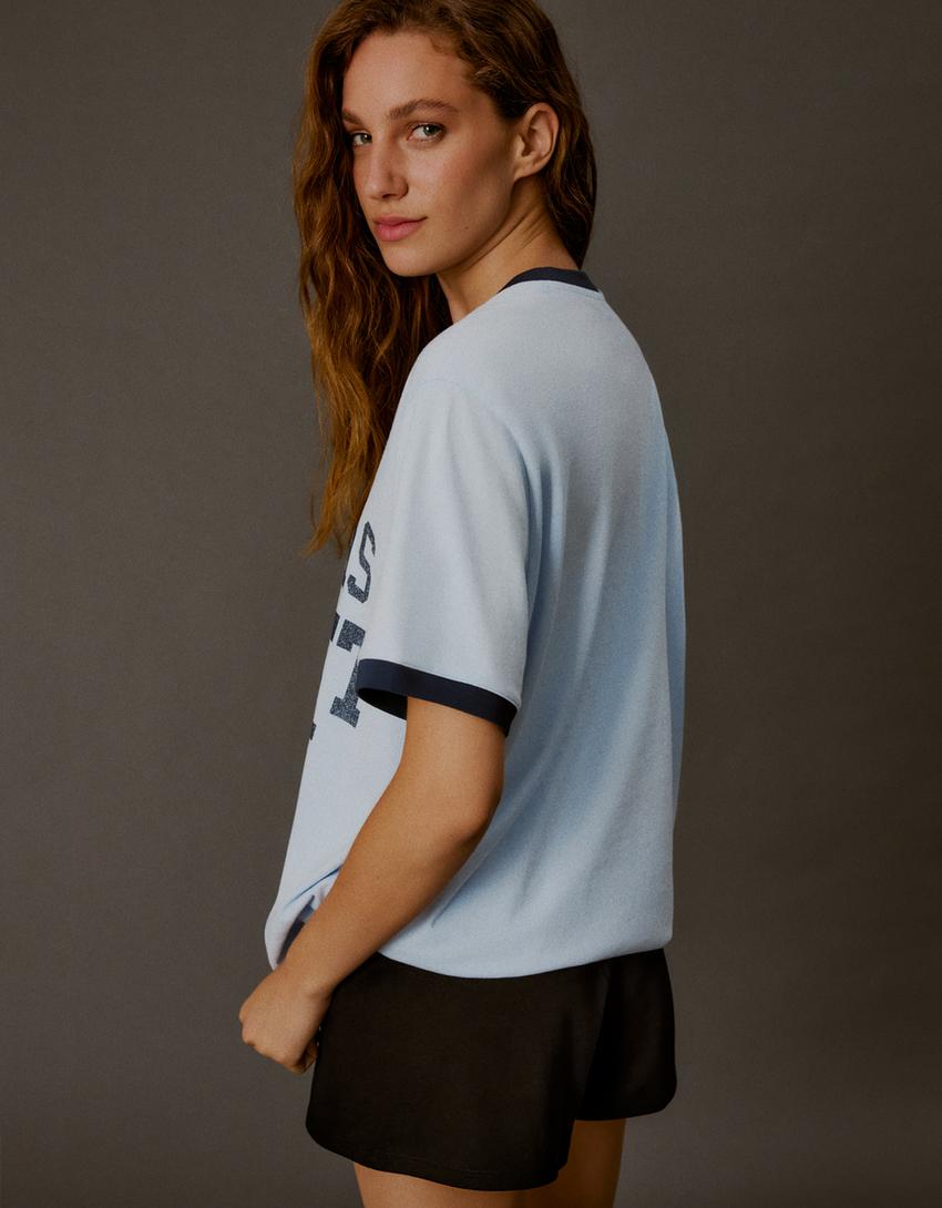 T-shirt met print en korte mouw-Blauw