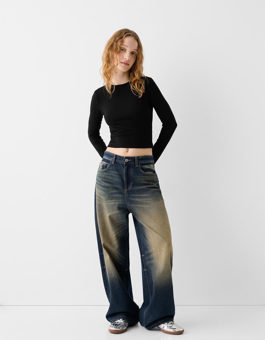 Long sleeve T-shirt with a crew neck-Black-3