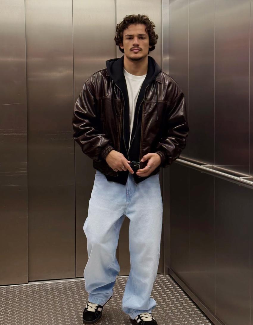 Leather-effect jacket-Brown