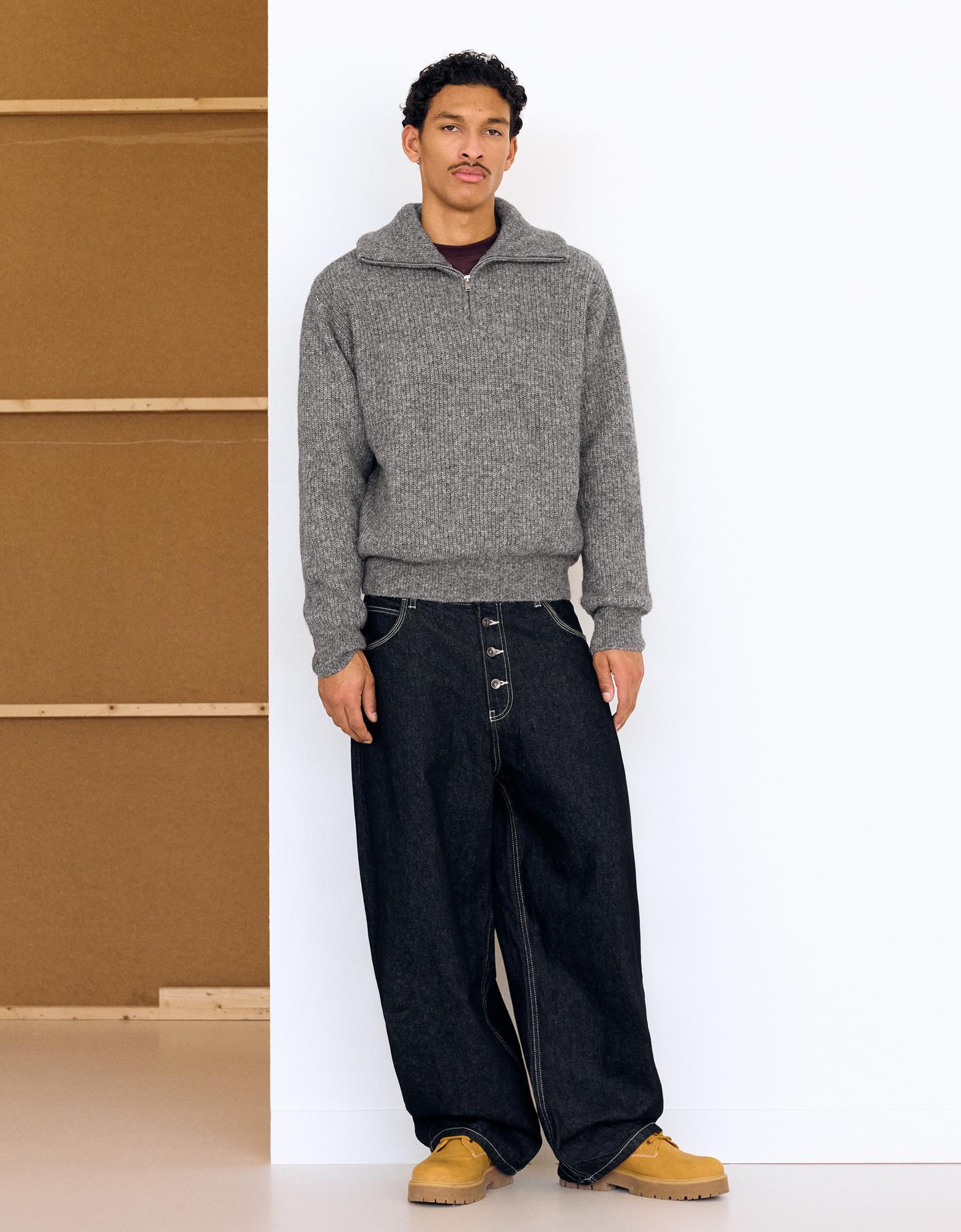 Bershka sweter z kołnierzem i suwakiem szary