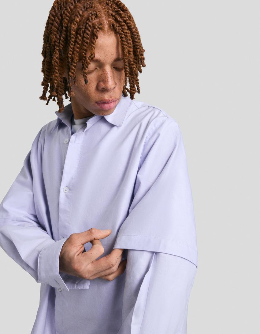 Chemise oversize double manche-Bleu clair