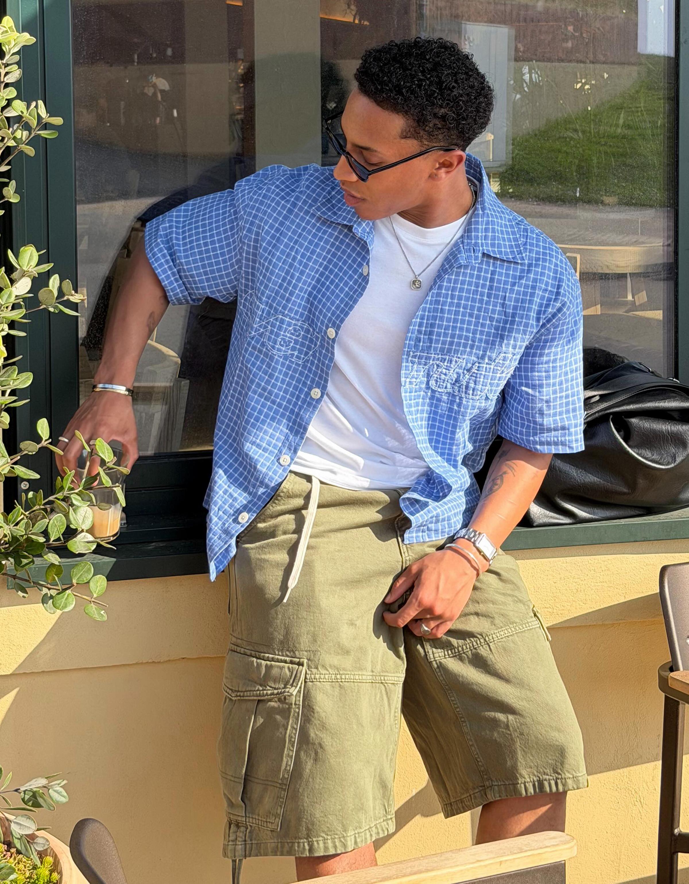 Denim cargo parachute Bermuda shorts — Khaki