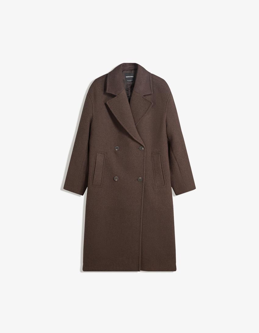 Long drop-shoulder coat-Brown-3