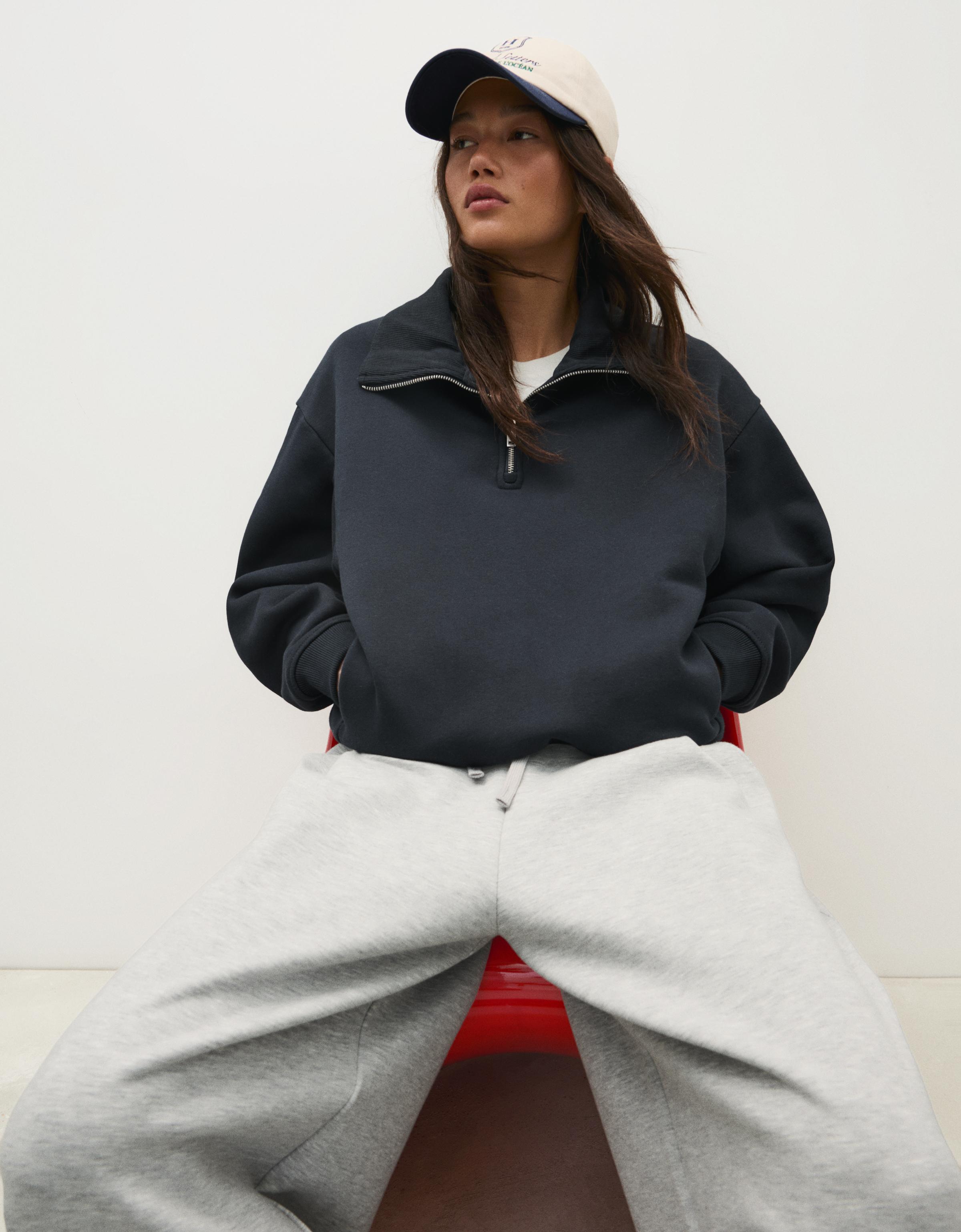 High neck zip-up sweatshirt — Navy