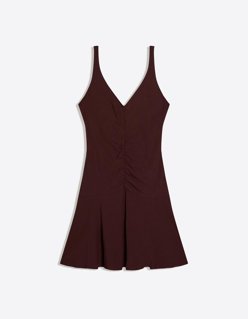 Robe mini froncée-Marron
