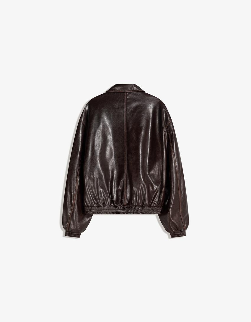 Куртка из искусственной кожи-Κоричневый