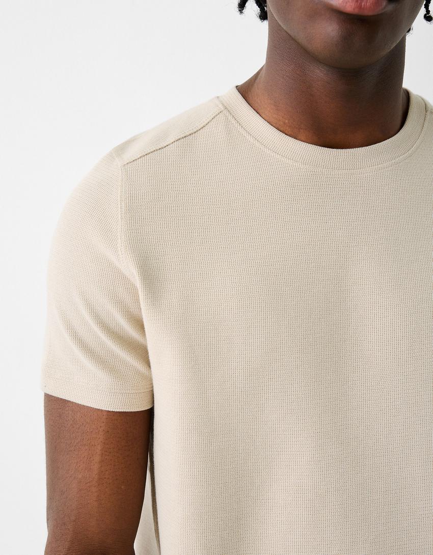 T-shirt texturé à manches courtes-Camel-5