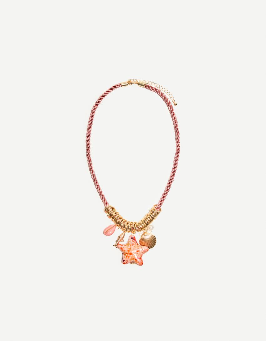 Collana con corda e stella-Rosa-1