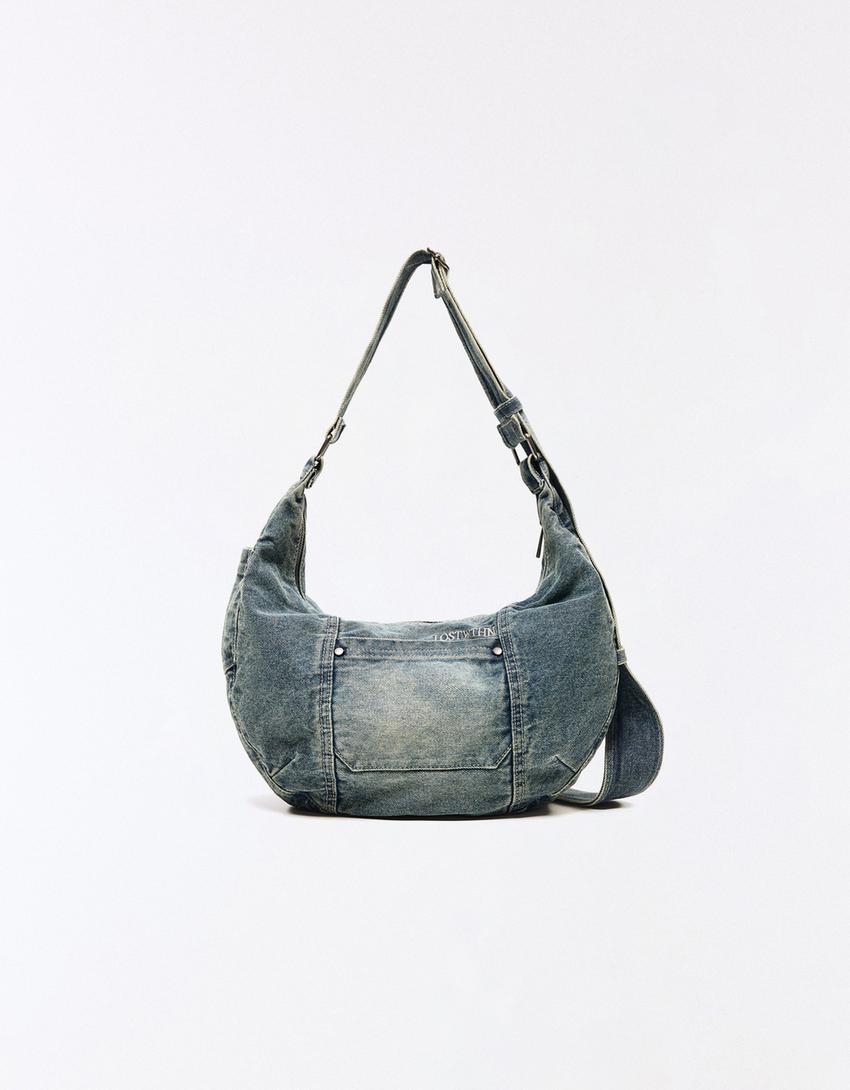 Denim shoulder bag-Light blue