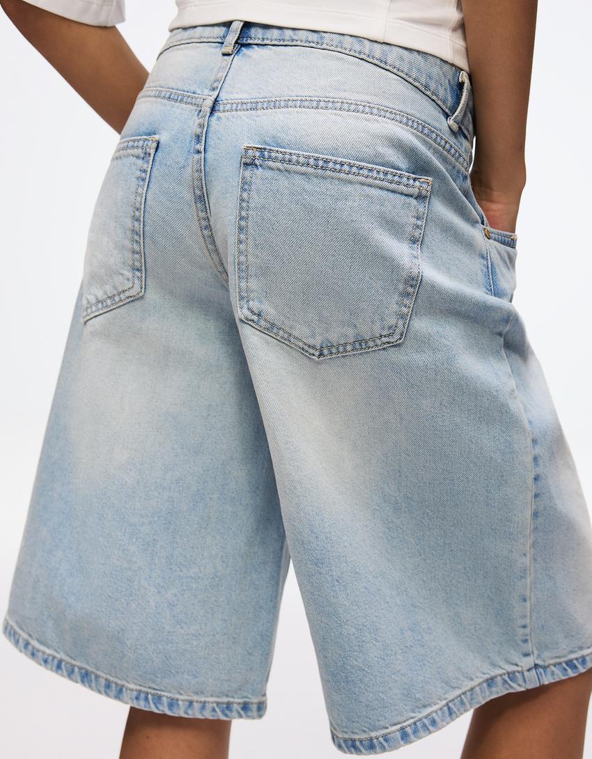 Baggy denim jort Bermuda shorts-Light blue