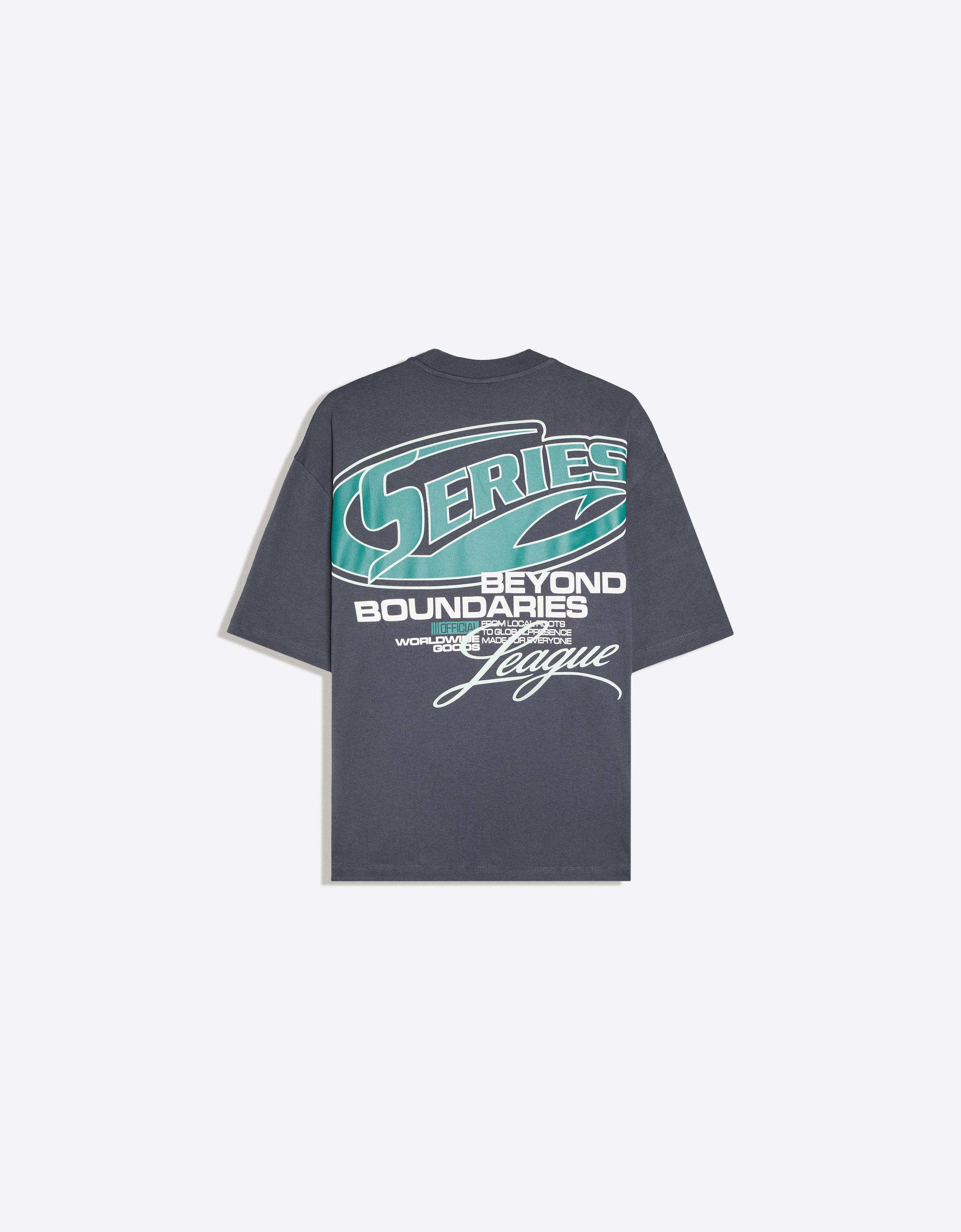 Short sleeve boxy print T-shirt — Dark grey