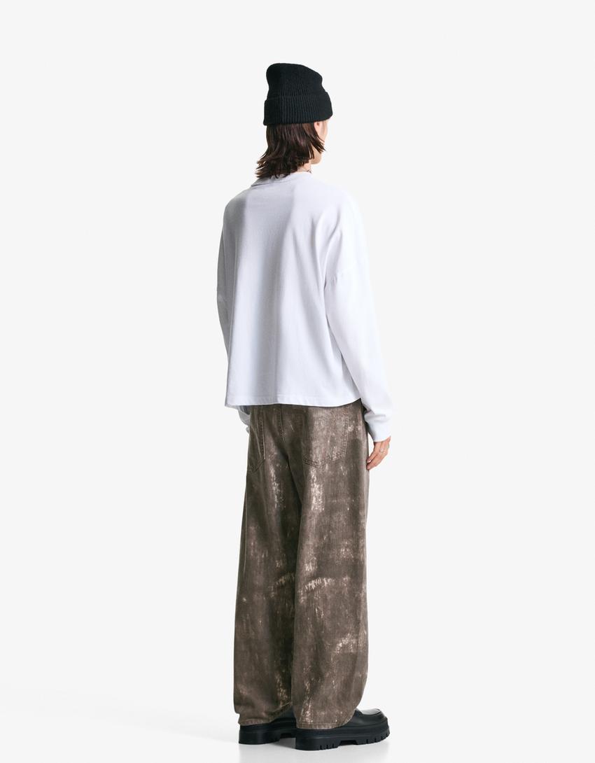 Super baggy printed trousers-Brown-1