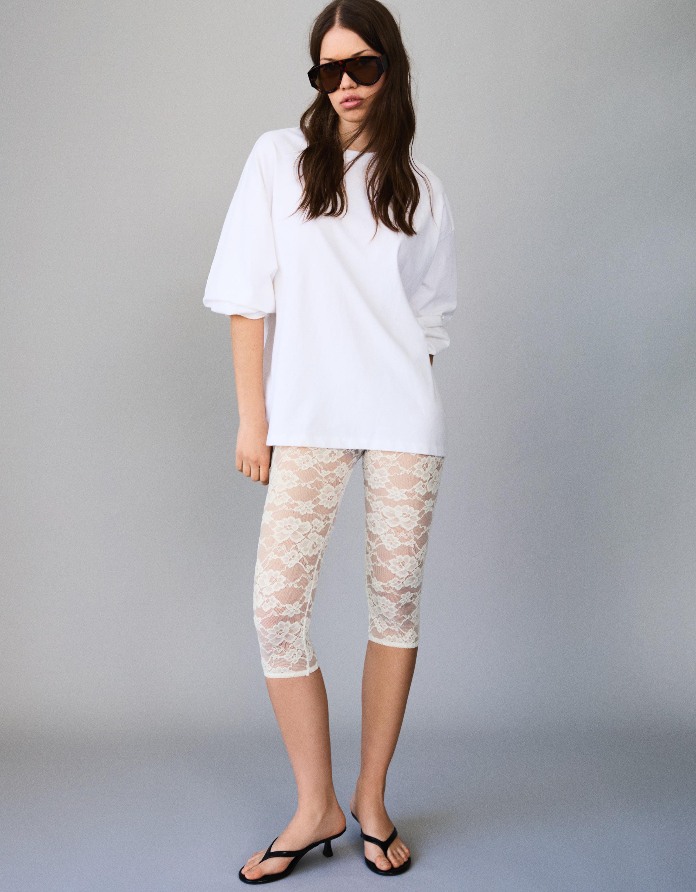Leggings Capri Encaje Mujer M Blanco