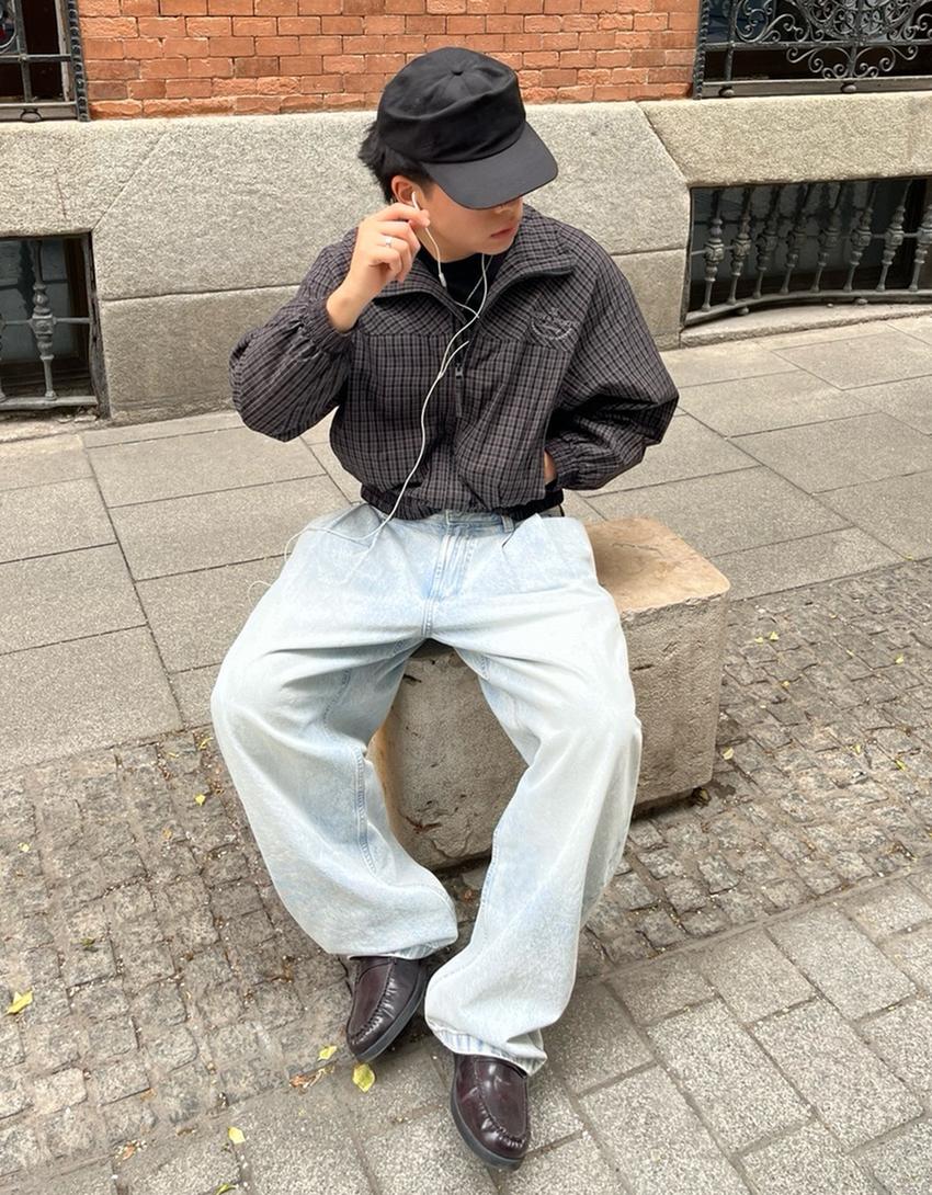 Pleated barrel jeans-Light blue