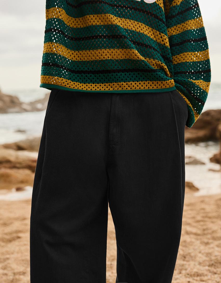 Super baggy trousers with linen-Black