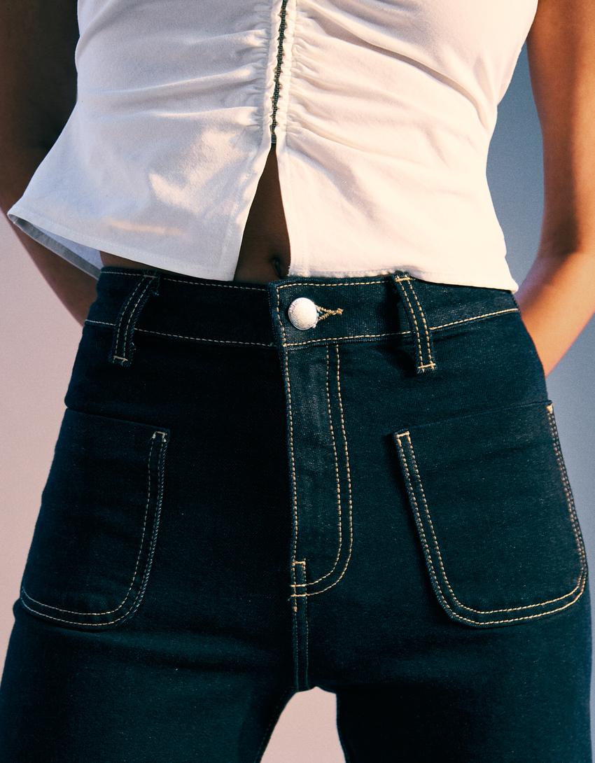 Seamless wide-leg jeans-Navy