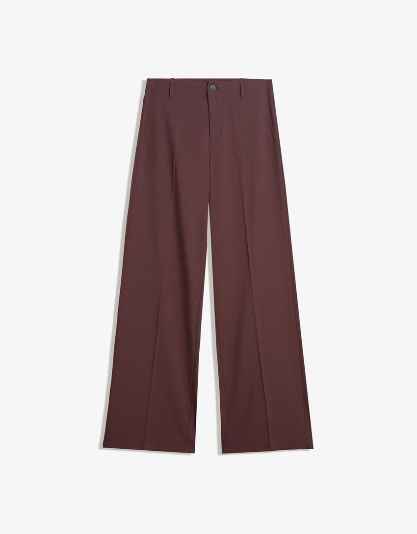Wide-leg trousers-Burgundy-3